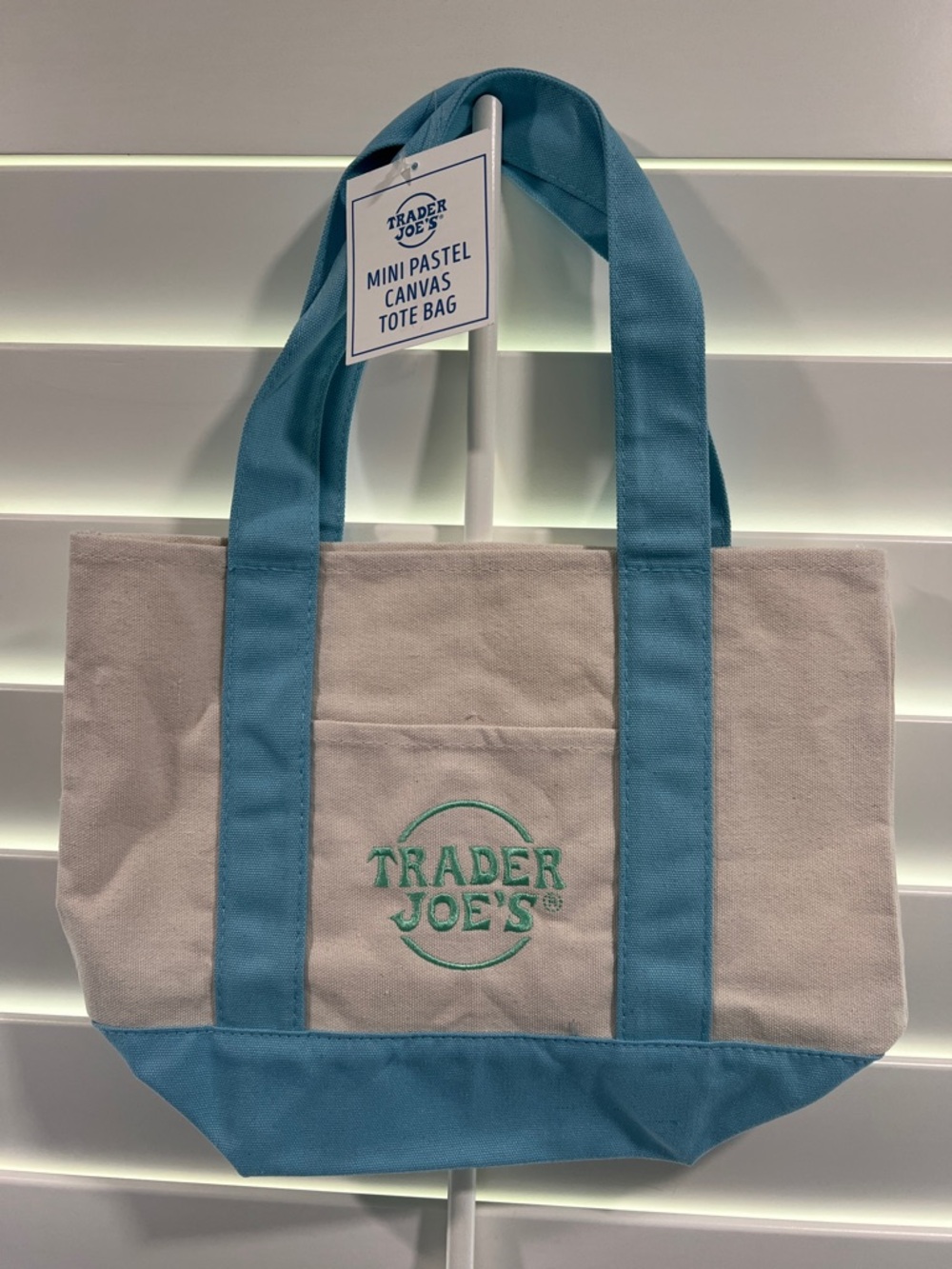 Trader Joe's Mini Canvas Tote Bag in Blue and Cream